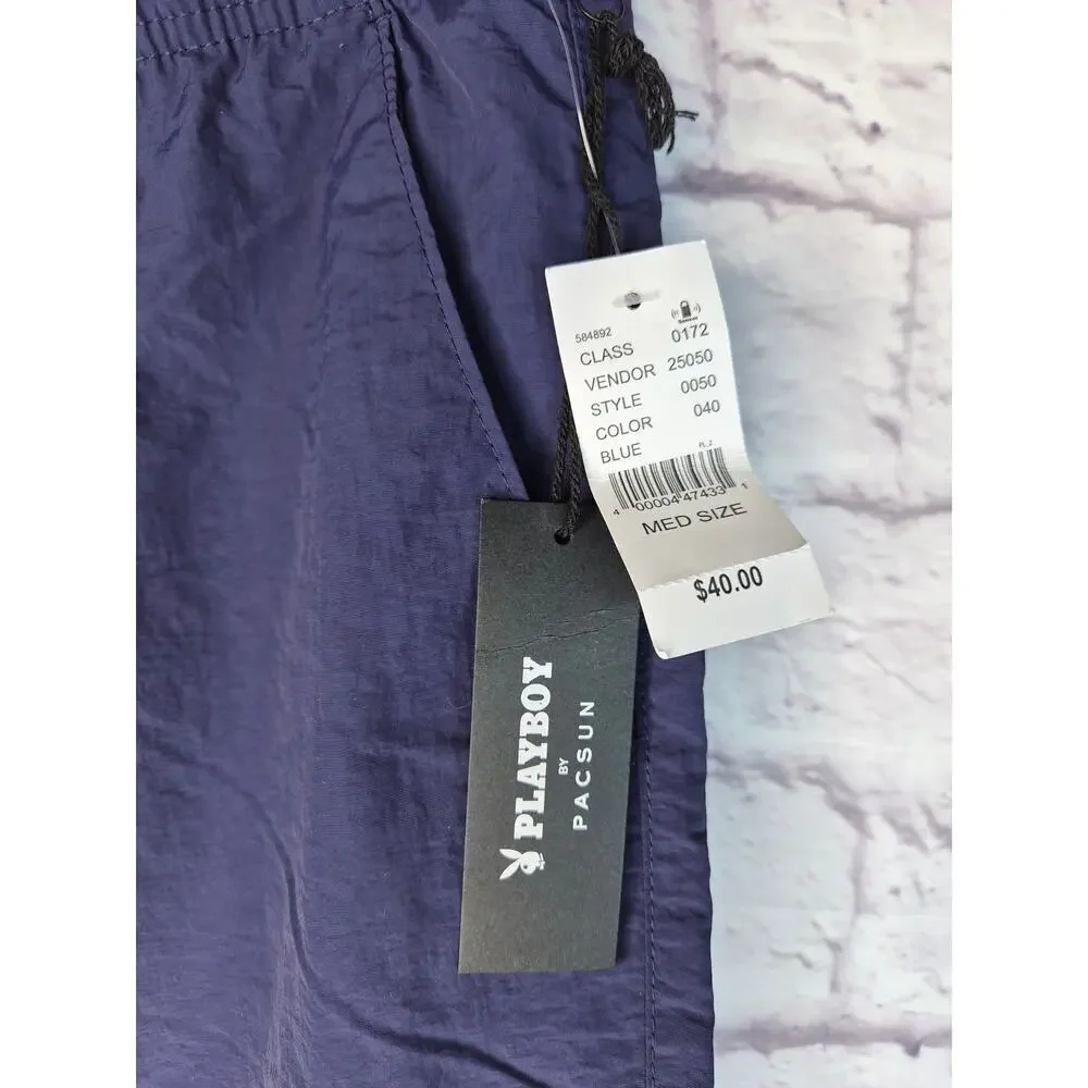 NWT Playboy x PacSun Men's Swim Trunks Shorts Navy Blue Medium Nylon Boardshorts